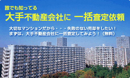 誰でも知ってる、大手不動産会社に一括査定依頼。大切なマンションだから・・・失敗のない売却をしたい！まずは、大手不動産会社に一括査定してみよう！（無料）