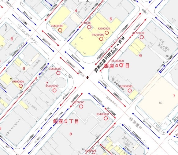固定資産税評価額も、対象地の前の道路(路線)に割り振られている平米単価のことです