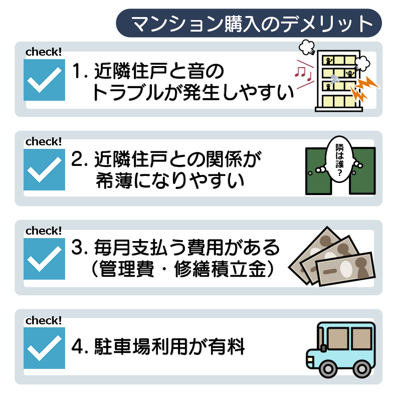 マンション購入の主なデメリット