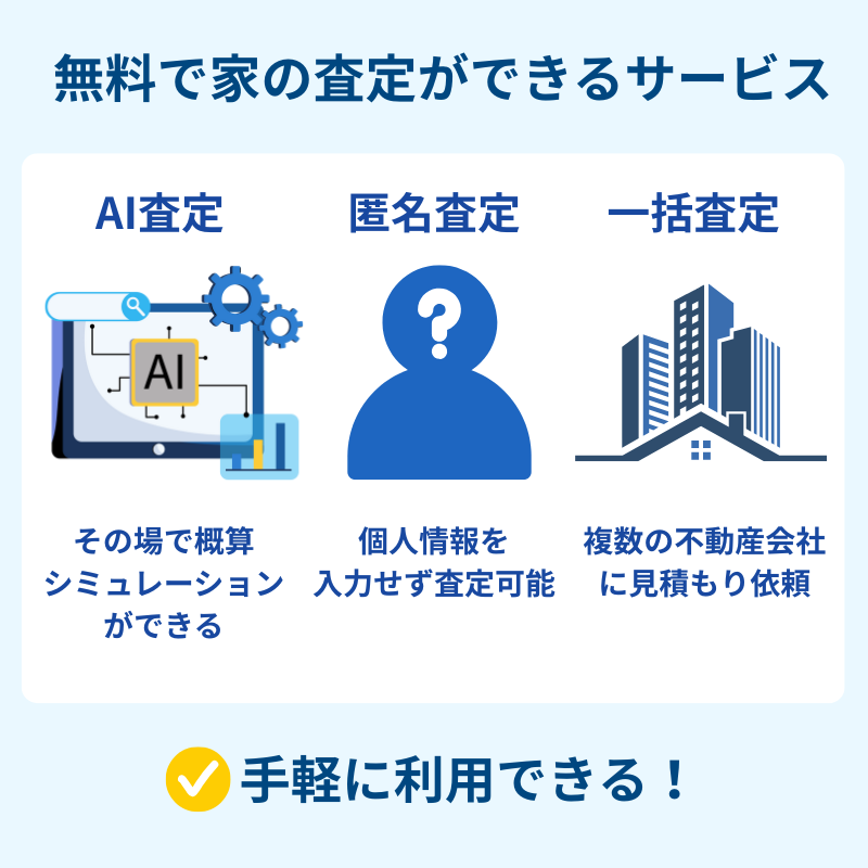 家の査定の種類は「AI査定」「匿名査定」「一括査定」の3つ！用途に応じて使い分けよう
